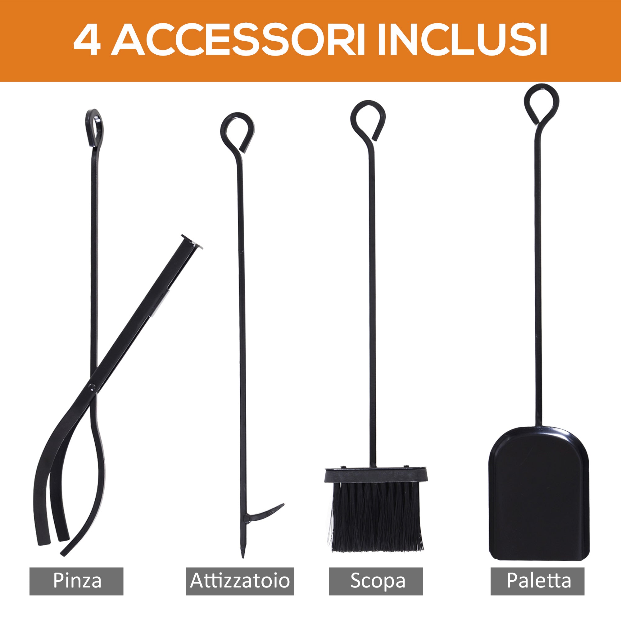 interior and outdoor portal in steel, wood wood for fireplace 46x30x76cm - black - Borgè