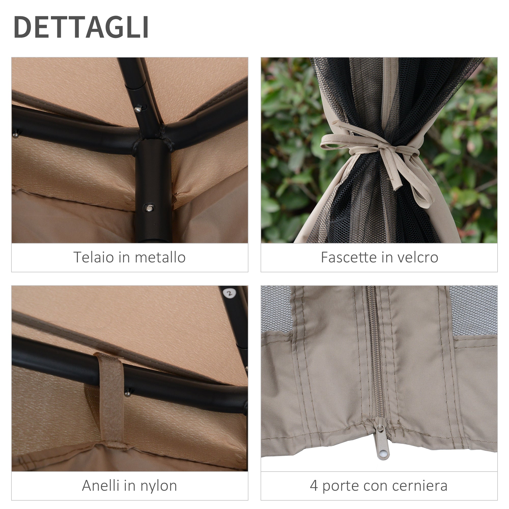 3x3m Garden Gazebo with Mosquito Net, Metal Frame and Polyester Cover, Taupe - Borge' Group Limited