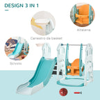 slide for children with adjustable swing, basket and balls for bedroom and garden, 149x186x98cm, blue and orange - Borgè