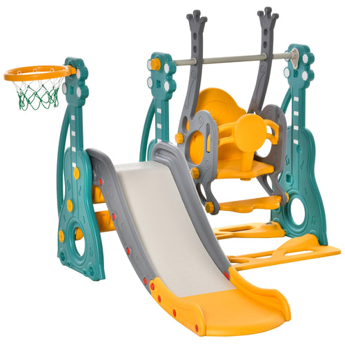 slide for children 18 months-3 years with adjustable swing and basket in multicolor hdpe 152x149x107cm - Borgè