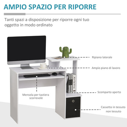 Modern Desk With Keyboard and Fabric Drawer, 100x40x86.6cm, Black and White - Borgè