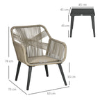 3 Piece Garden Table and Chair Set in PE Rattan and Steel with 2 Modern Chairs and 1 Coffee Table - Borge' Group Limited