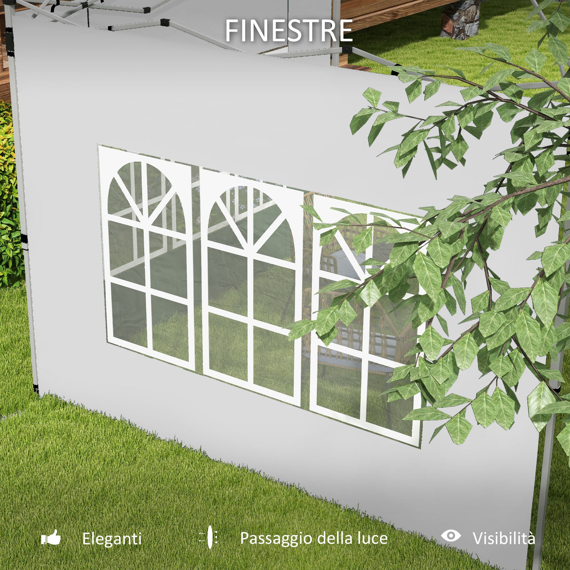Outsunny walls for gazebo 3x3 or 3x4 with windows included, in plastic and Oxford fabric, 295x195 cm, white - Borgè