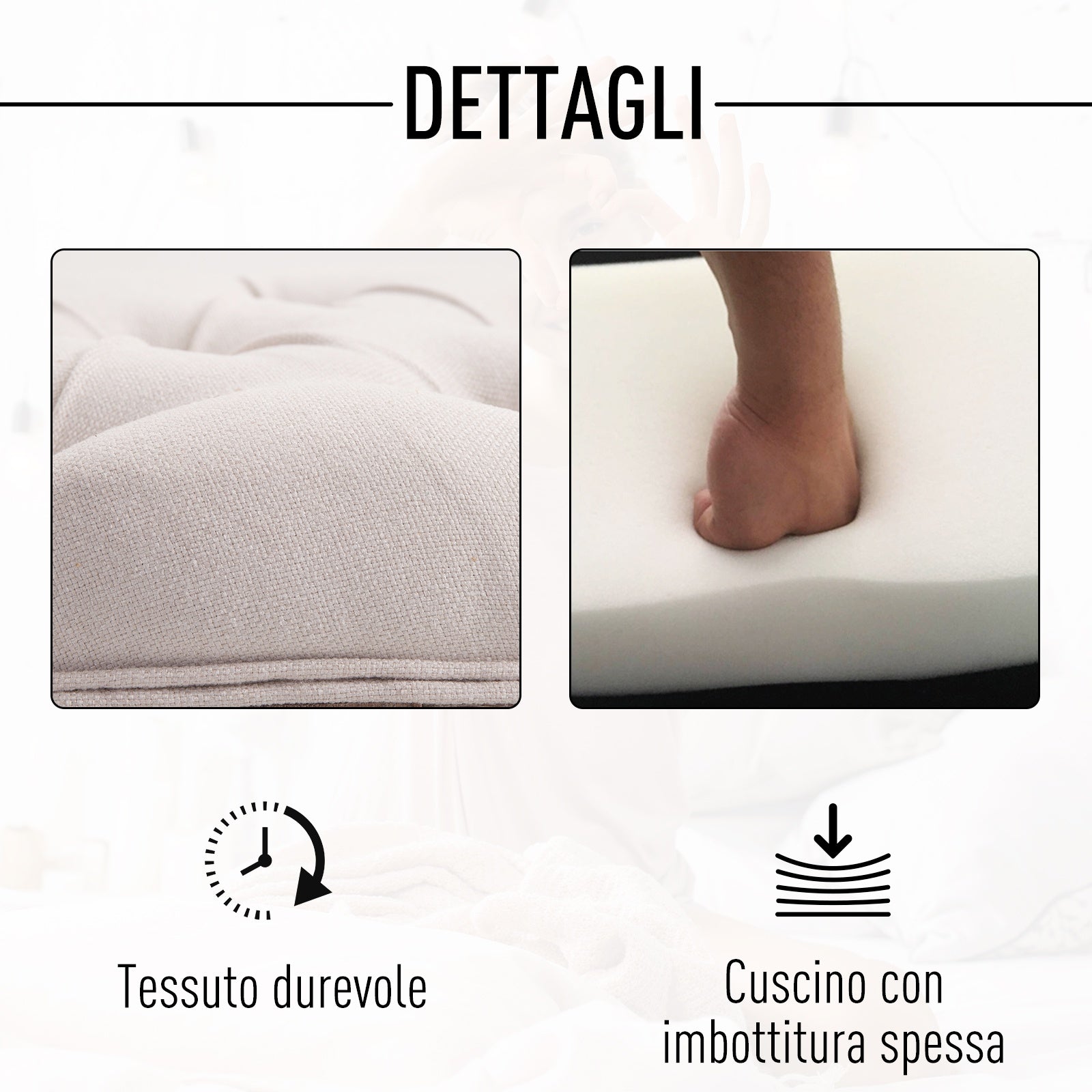 semicircular fundalet with wooden structure and chesterfield style padding beige 140.5x51x48cm - Borgè