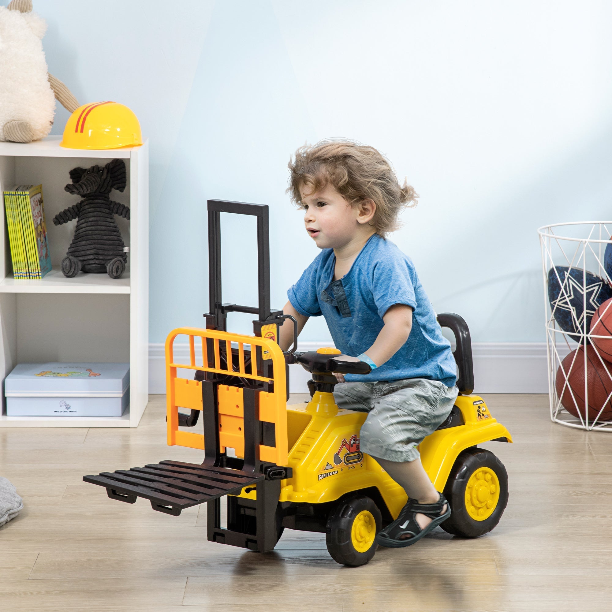 Pedal Tractor for children 3-4 years with forklift and storage space, 86x27.5x47.5 cm, yellow and black - Borgè