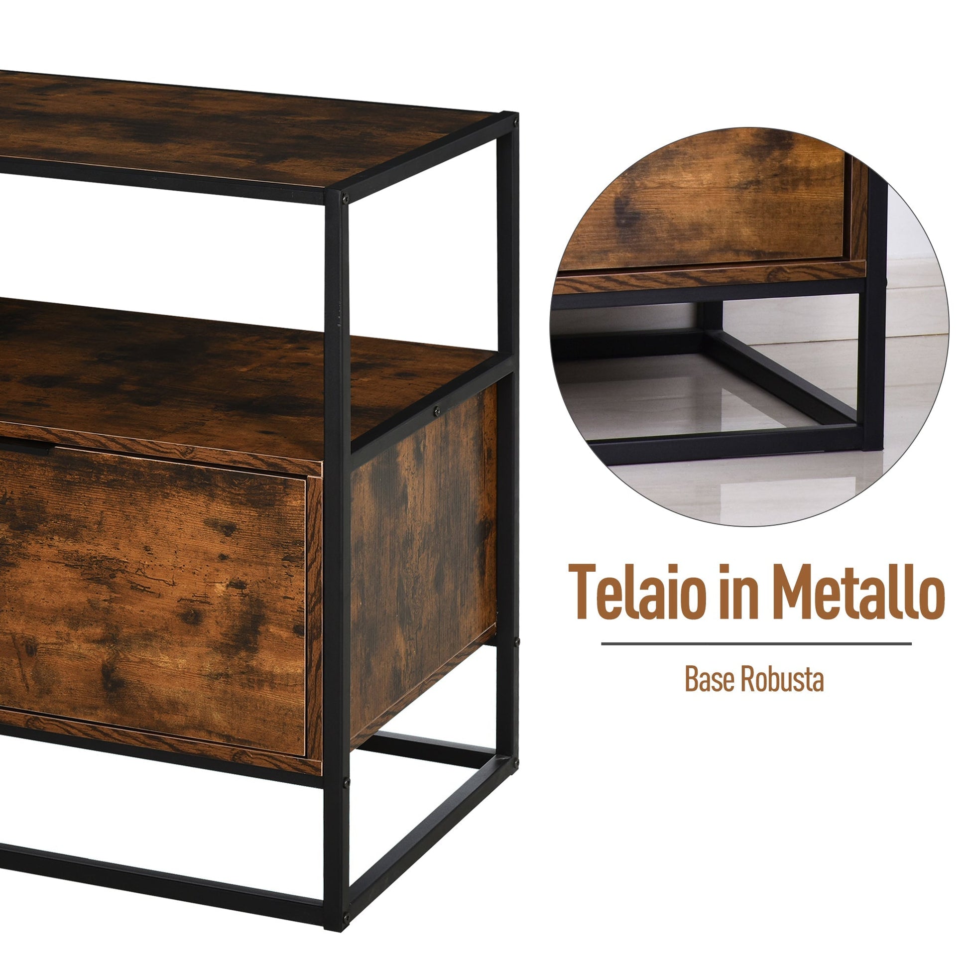 industrial style belief, wooden and metal vintage dresser for living room or room with 1 drawer 73x45.5x76cm - Borgè