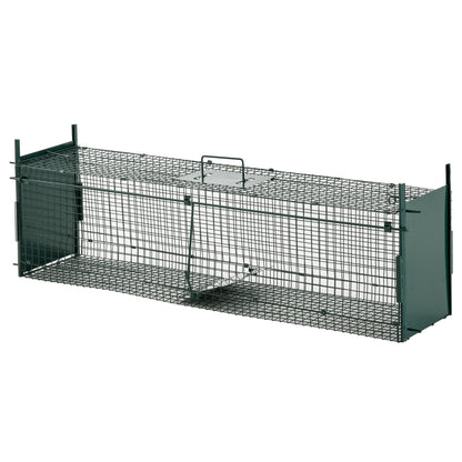 Pawhut cage trap for live animals with double door 100x25x28cm dark green - Borgè