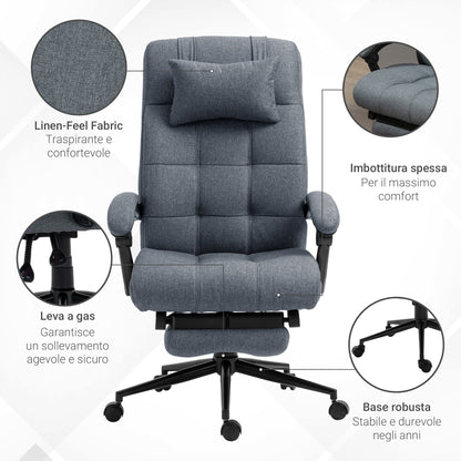 Vadgetto Retlinable Ergonomic Office Chair, High Back Directional Chair, Office Armchair With Puogatesta and Removable footrest, 66x70x116-124cm, Grey - Borgè