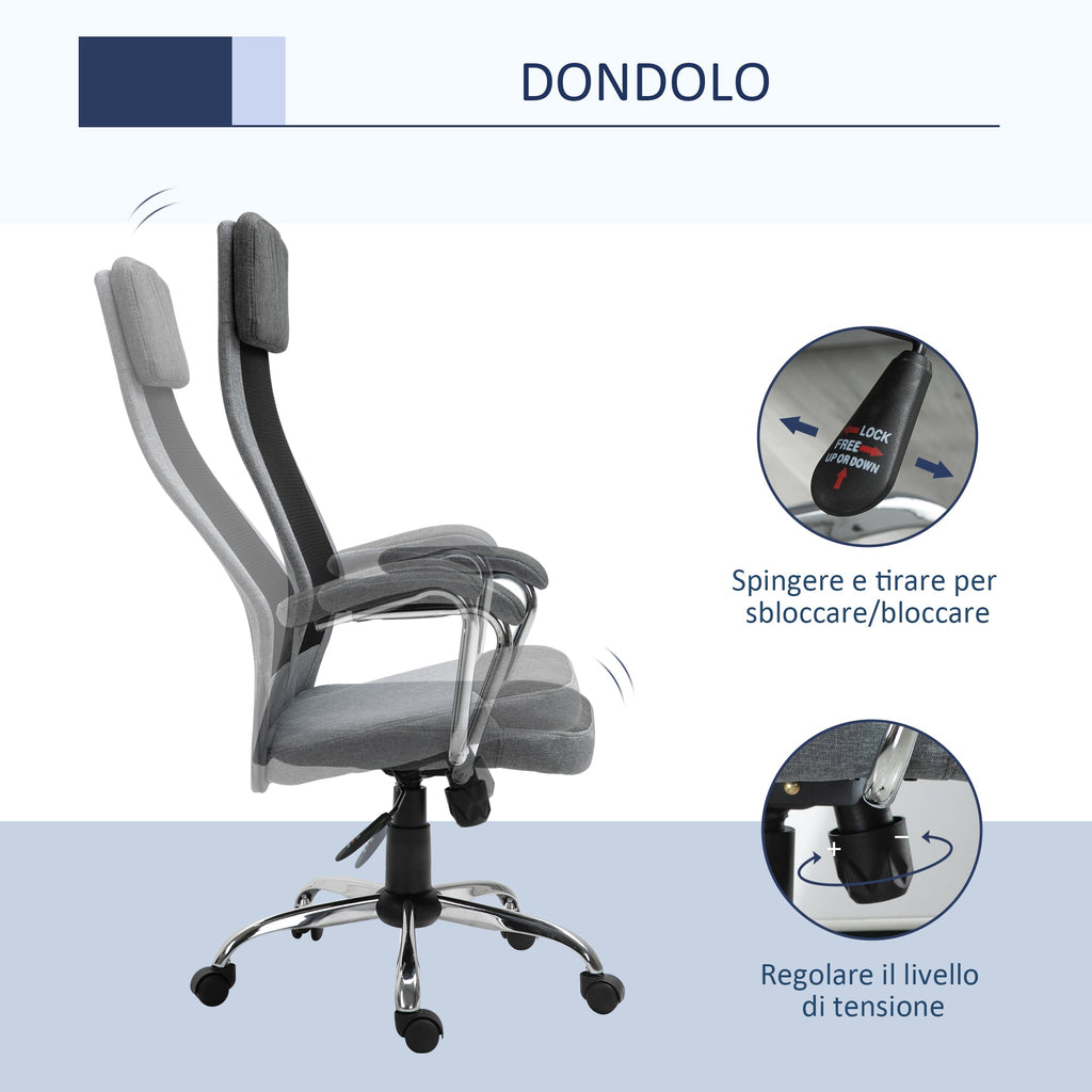 VATER CHAIR CHAIR OFFICOMICAL OFFICE, Adjustable height and rocking in Grey mesh fabric - Borgè