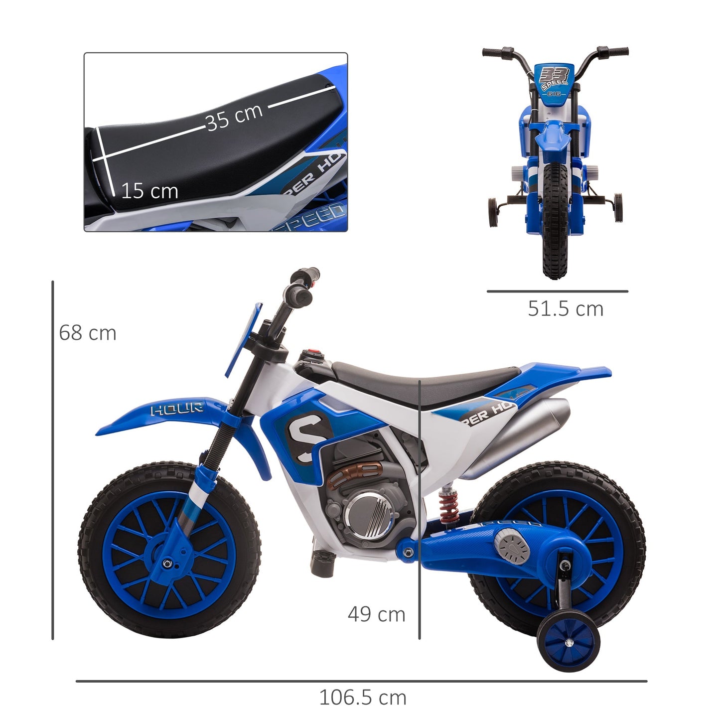 electric cross motorcycle for children for 3-5 years - blue - Borgè