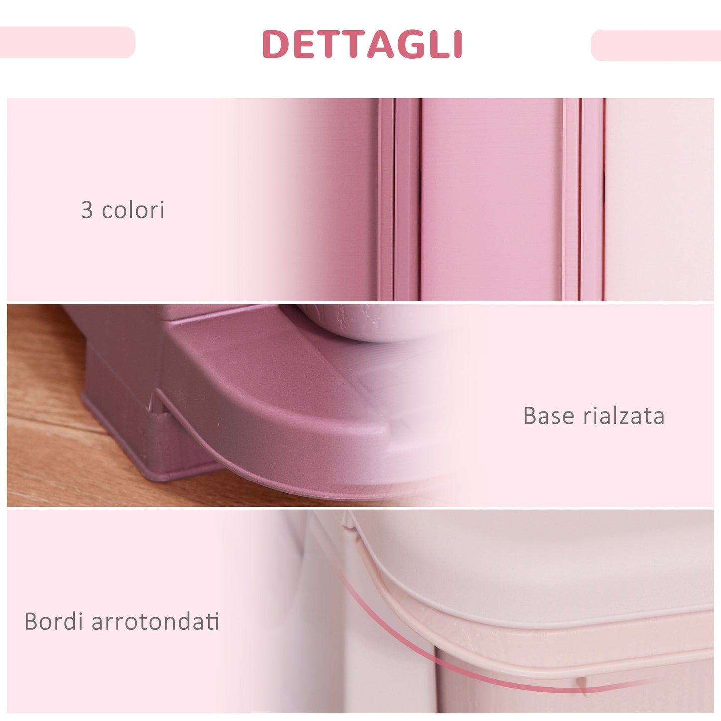 PINKY | Colorful plastic chest of bedroom with 3 drawers | 37x37x56.5cm - Borgè