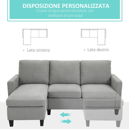 IGOR | Light Grey Fabric 3 Seater Corner Sofa with adjustable Lounge - Borgè