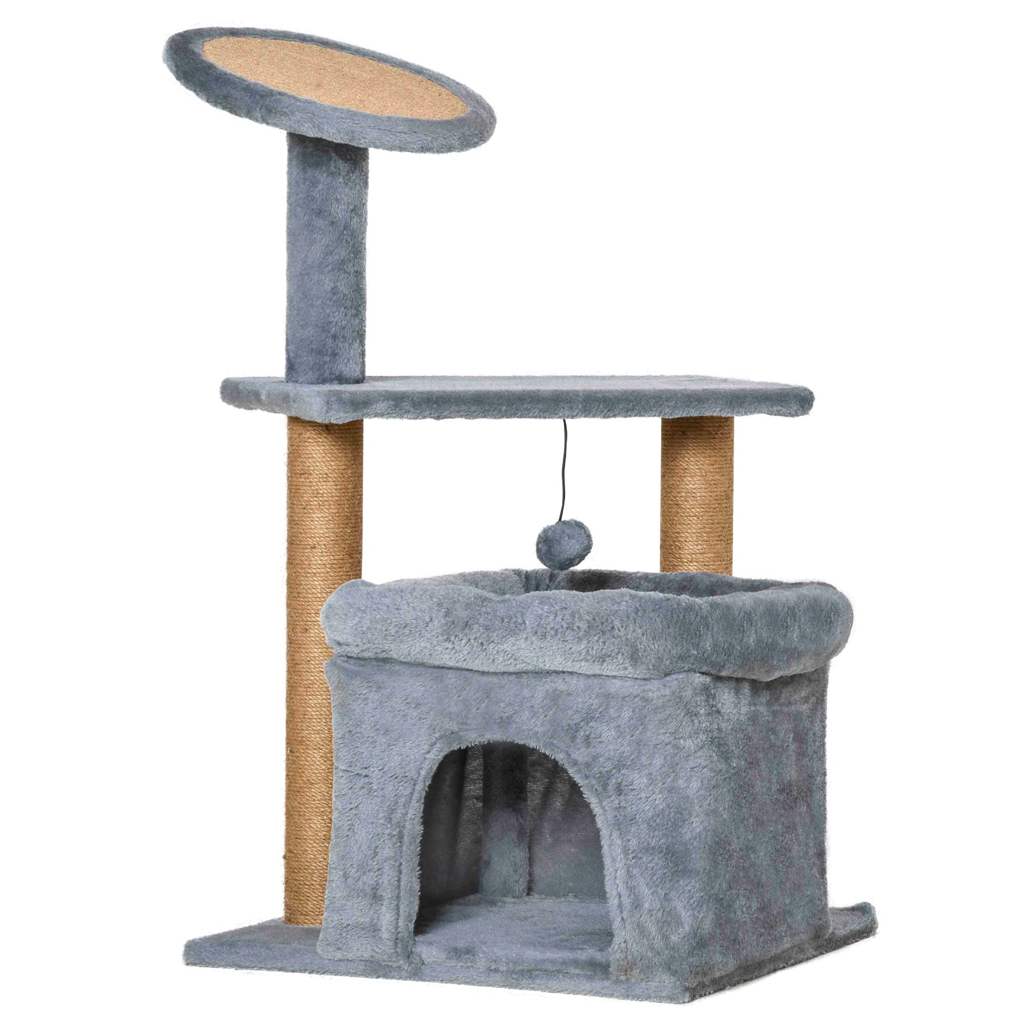Cat Tree for cats with Scratch Pole and house, height 84cm - Grey - Borge' Group Limited