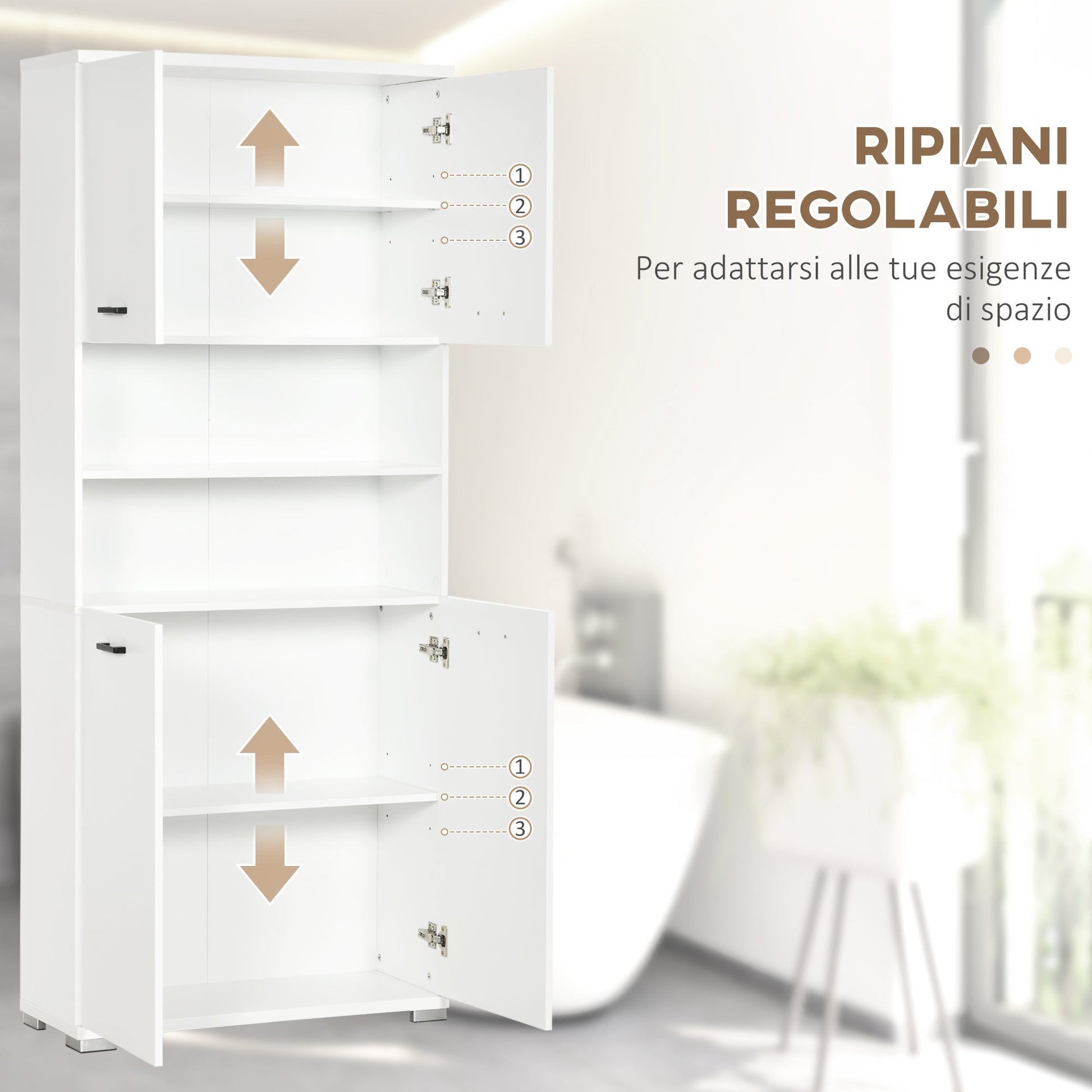 Kleankin Bathroom Cabinet in white chipboard with 2 cabinets with doors and 2 open shelves, 80x33.5x190 cm - Borgè