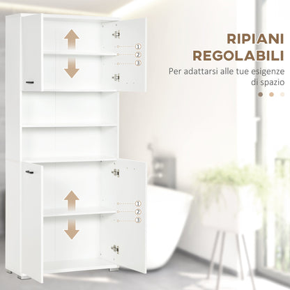 Kleankin Bathroom Cabinet in white chipboard with 2 cabinets with doors and 2 open shelves, 80x33.5x190 cm - Borgè