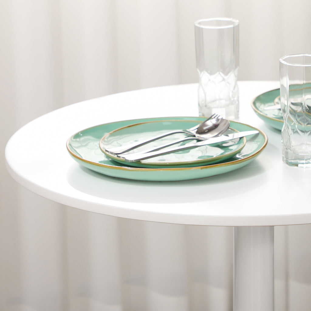 Modern Round Table For 2 people in MDF and Steel, Ø70x75cm, White - Borgè