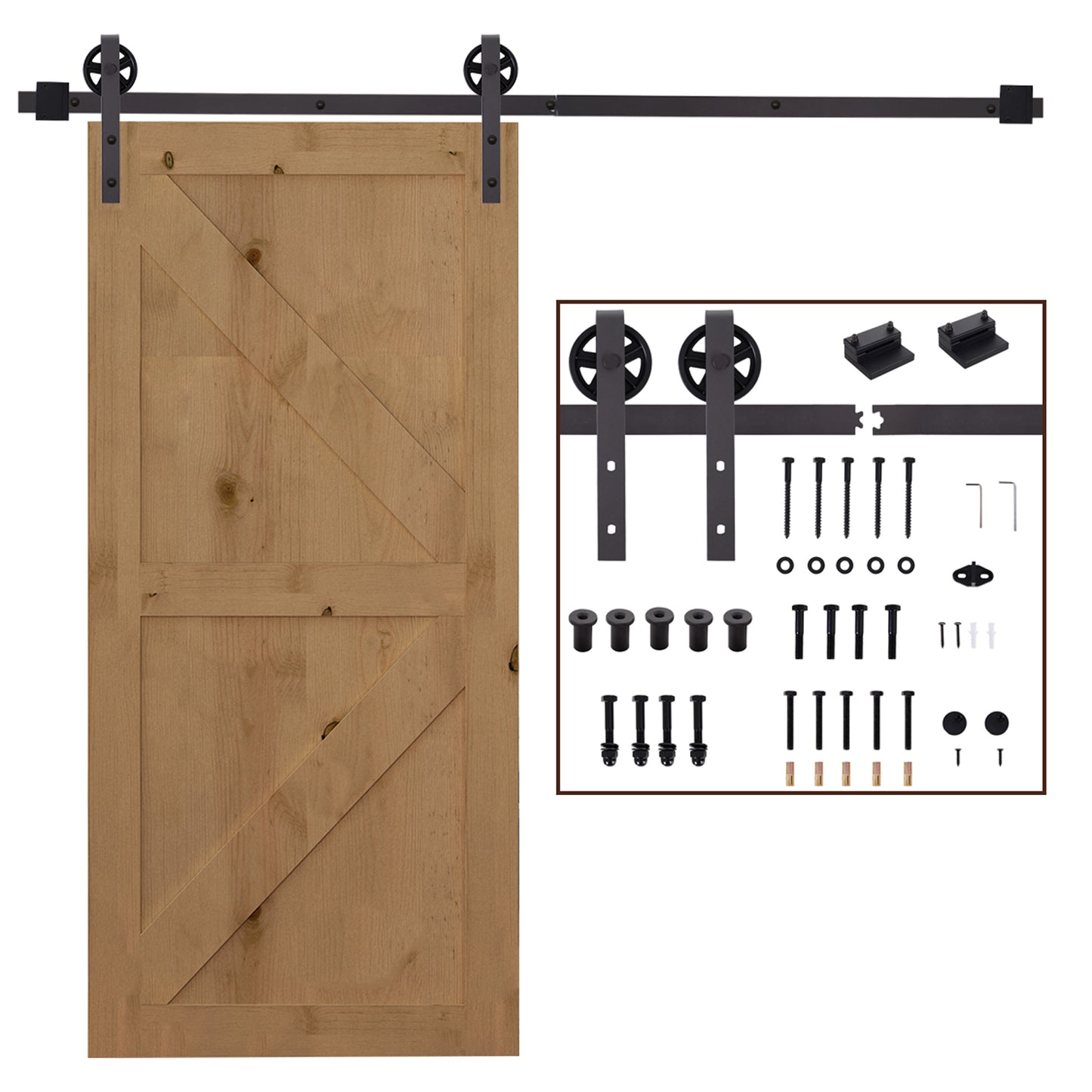 Homcom Sliding Door Kit 100kg Max in steel with track, hooks, stops, screws and bolts, 183x4x0.6 cm - Borgè