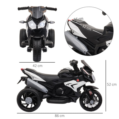 electric motorcycle for children 3-5 years max. 25kg with lights, music, 6V battery and 3km/h speed, 86cmx42cmx52cm black - Borgè