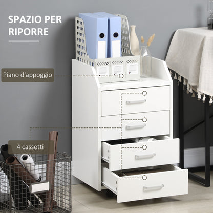 Wooden designer winner with 4 drawers, wheels and raised edges, 40x36x65cm, white - Borgè