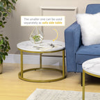 THE STAR | White and Gold Set 2 Round Coffee Tables | Ø74x46.3 cm and Ø59x38.5 cm - Borgè