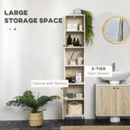 Kleankin Bathroom column with 2 open shelves and 2 shades in chipboard, 30x31.5x169 cm, white and wooden color - Borgè