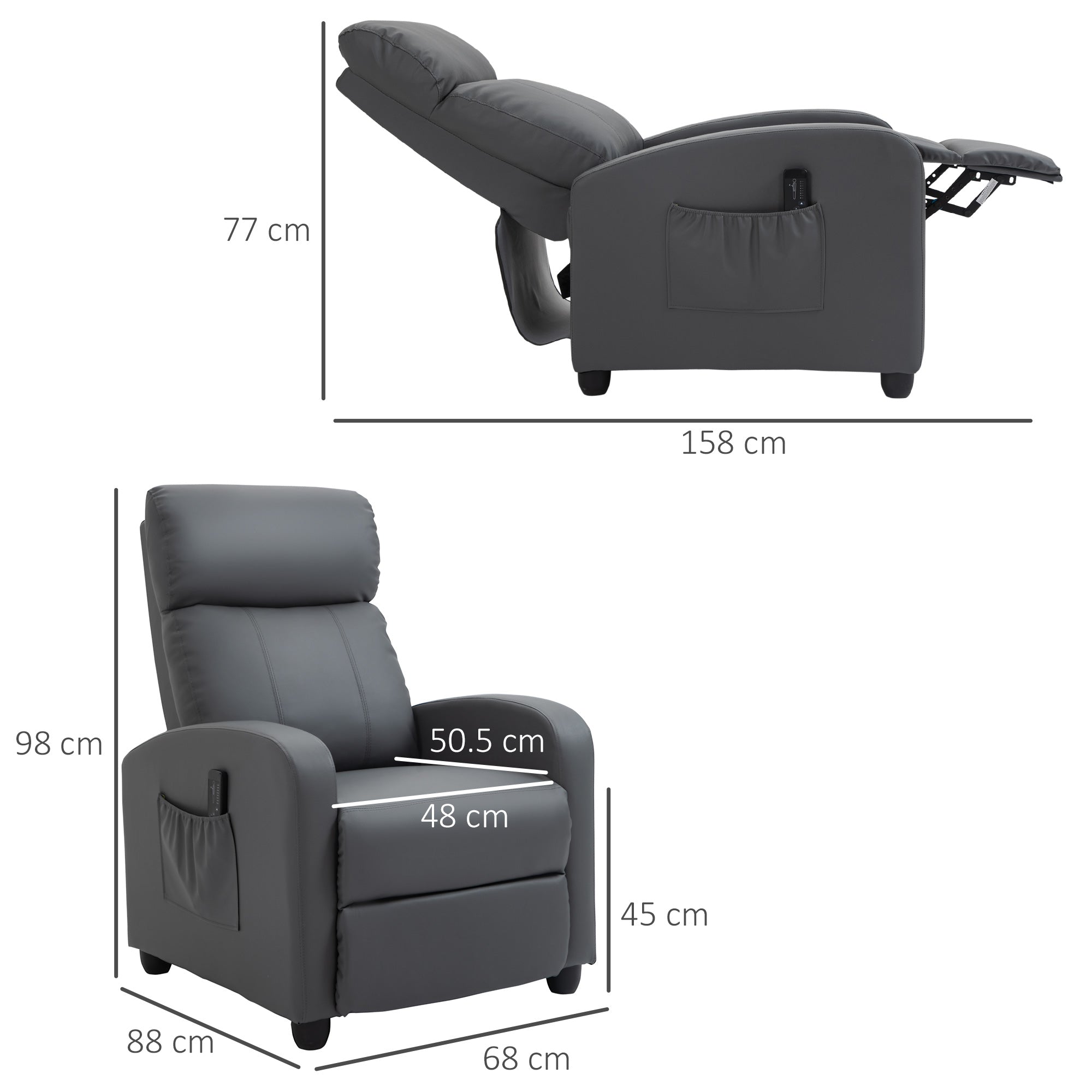 Campaign Relax Massive with remote control and 8 programs, reclination and footrests, 68x88x98cm, Grey - Borgè