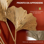Homcom 3D Metal Wall Decoration, Golden Wall Art with Ginkgo 138x70cm leaves - Borgè