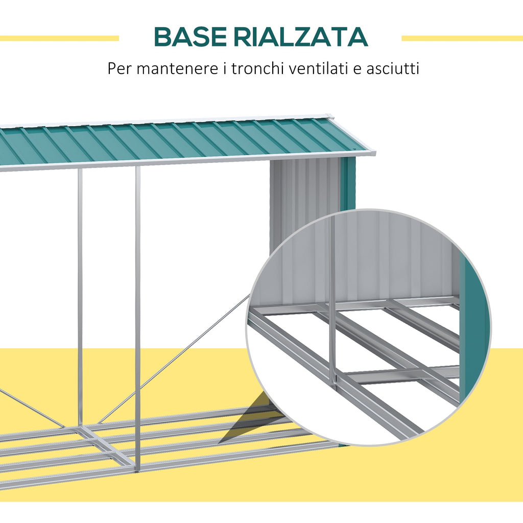 Woodshed with Galvanized Steel Frame and Raised Base, 240x 86x160cm, Green - Borge' Group Limited