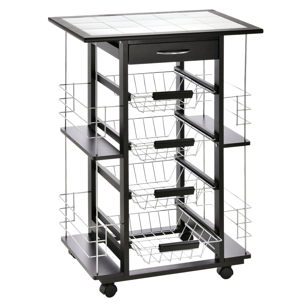 kitchen trolley with 4 removable baskets and 4 black side compartments - Borgè