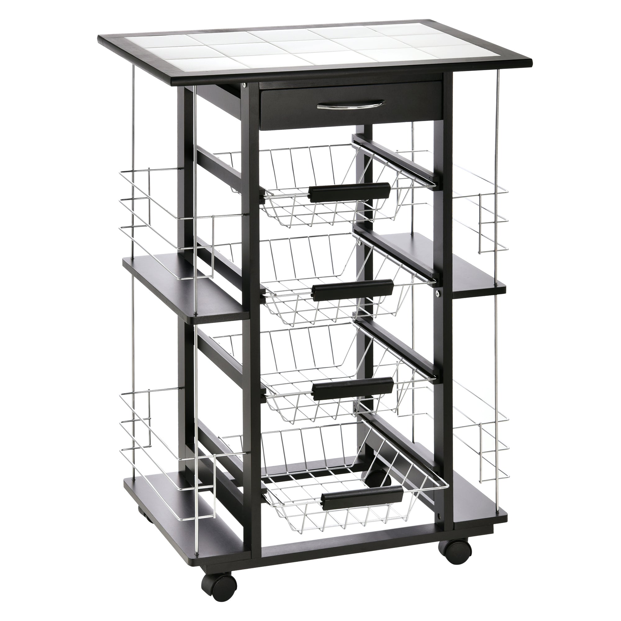 kitchen trolley with 4 removable baskets and 4 black side compartments - Borgè