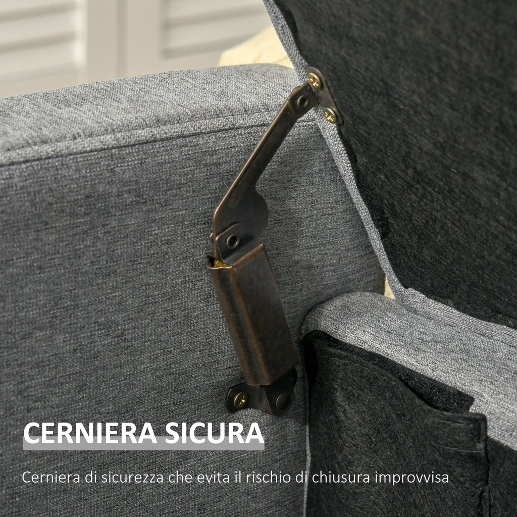 Ottoman Fabric Bench with Fabric Container Compartment, 120x50x44cm - Grey - Borgè