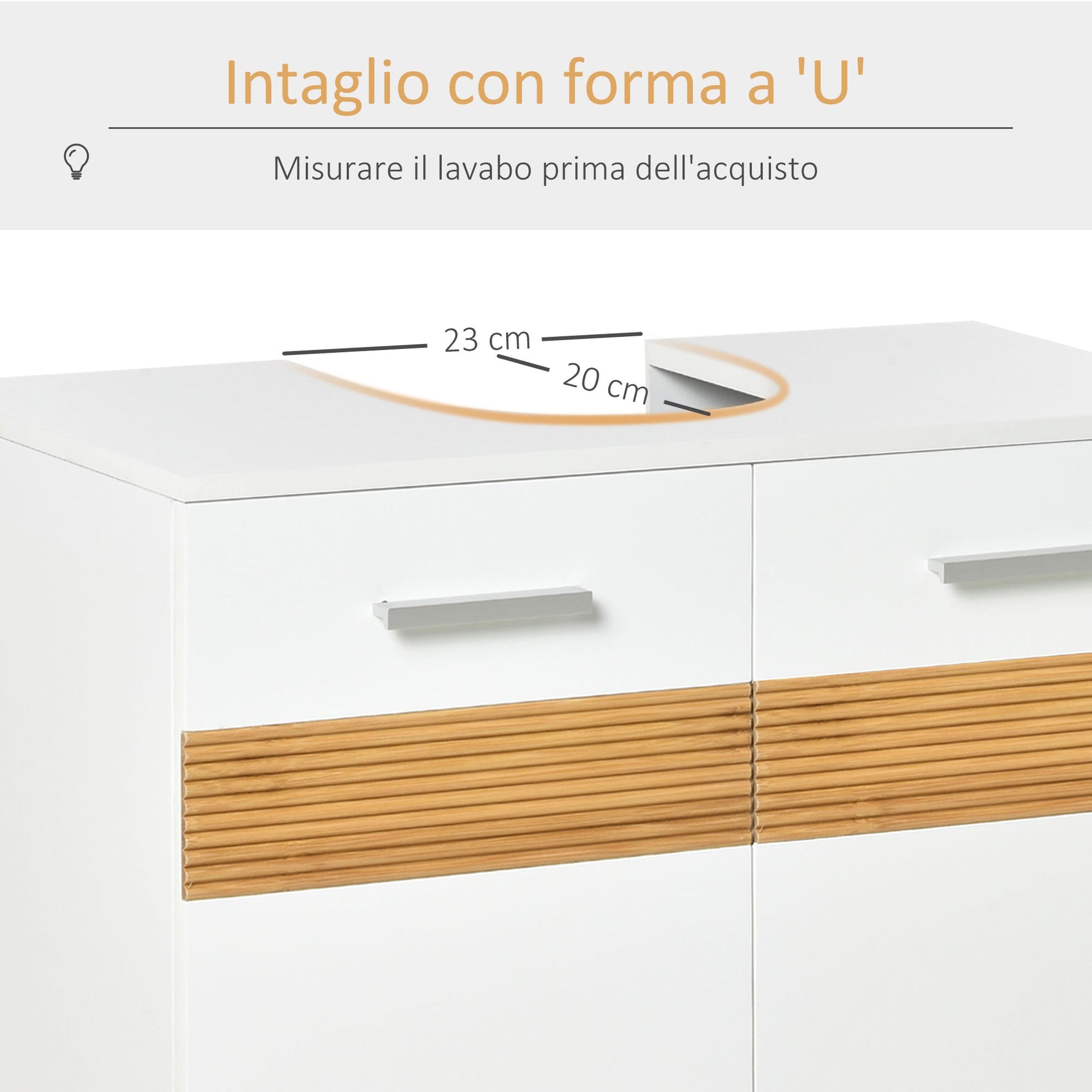 kleankin Bathroom Vanity Cabinet with MDF and Bamboo Doors 60x30x60.5cm - White and Wood Color - Borgè