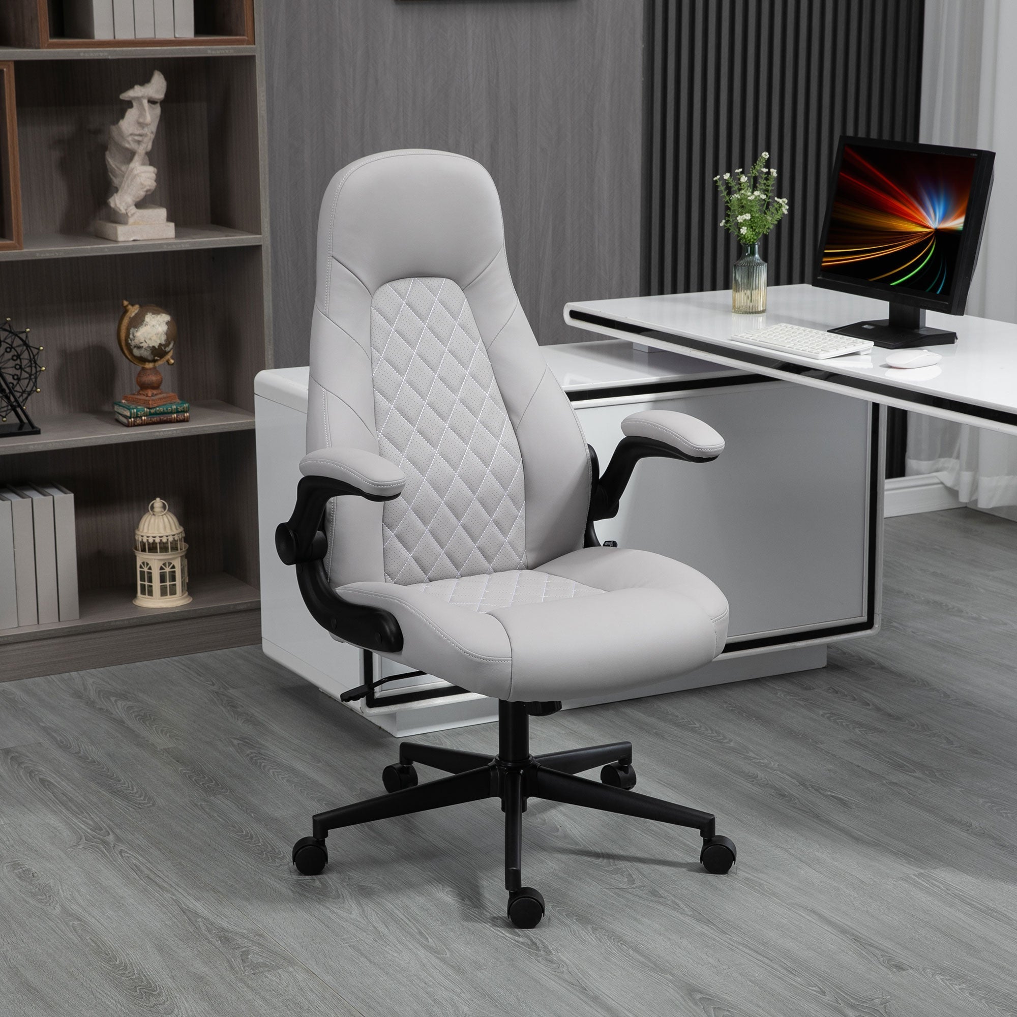 Ergonomic office chair with overturning armrests and adjustable height, 67x70x112-122 cm, Grey - Borgè