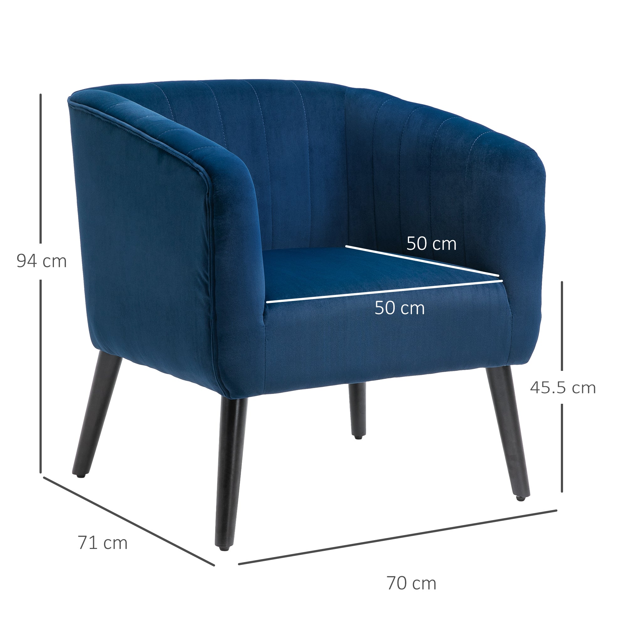 Homcom Modern Armchair Nordic style Cover Velvet and Legs in Wooden, Blue - Borgè