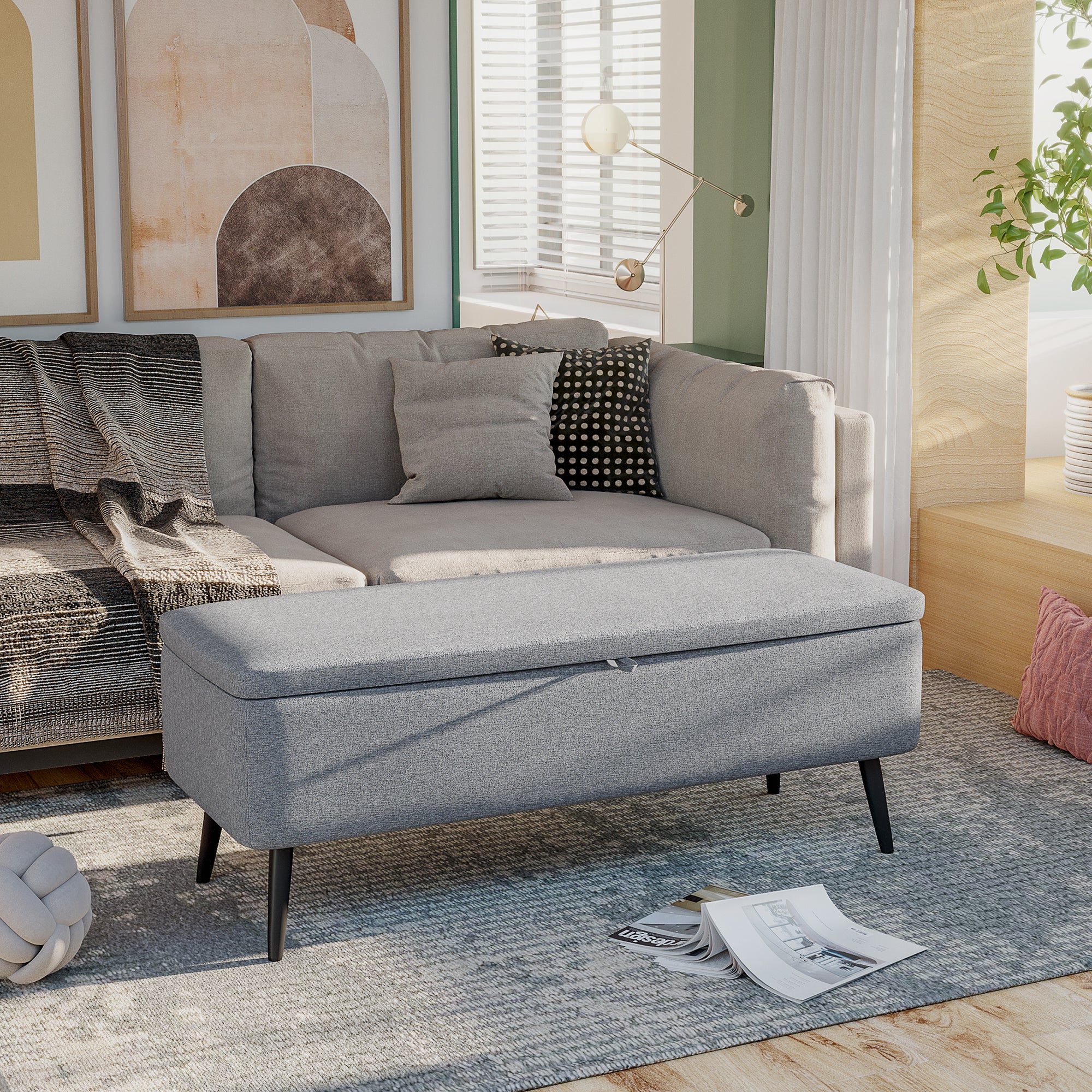 Homcom Bench container in velvet effect fabric, per room, living room and entrance, 101x38.5x44.5 cm, gray - Borgè