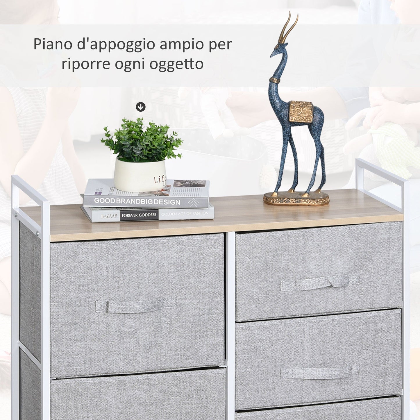 chest of drawers with 5 folding and removable drawers in Grey fabric - Borgè