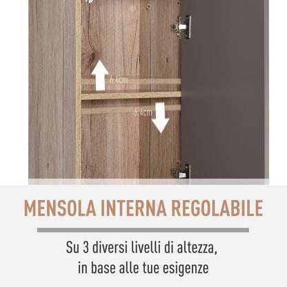 Cabinet Salvaspazio for wooden bathroom with 2 lockers and 6 Grey and oak shelves 30 x 24 x 170cm - Borgè