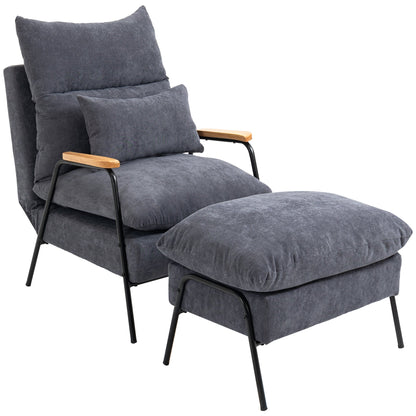 RELLY | Grey Velvet Armchair with Footrest - Borgè