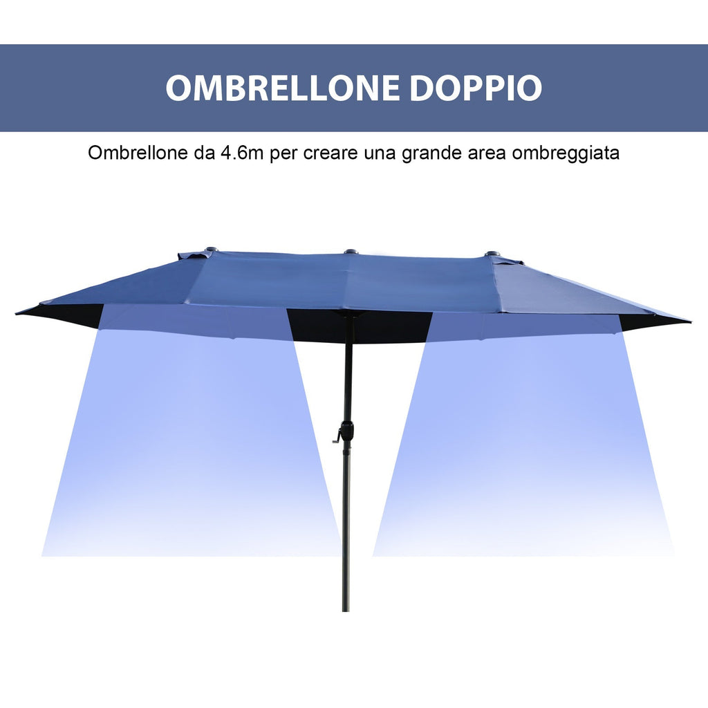 Double Garden Umbrella with Crank Opening, Steel and Polyester, 460x270x240 cm, Blue - Borge' Group Limited