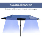 Double Garden Umbrella with Crank Opening, Steel and Polyester, 460x270x240 cm, Blue - Borge' Group Limited