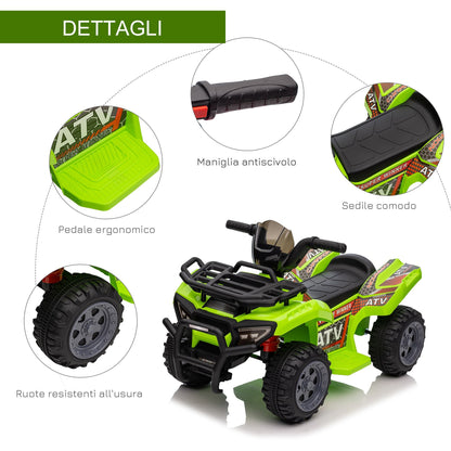 Quad electric for children with 6V rechargeable battery, accelerator button, age 18-36 months, 70x42x45cm, green - Borgè