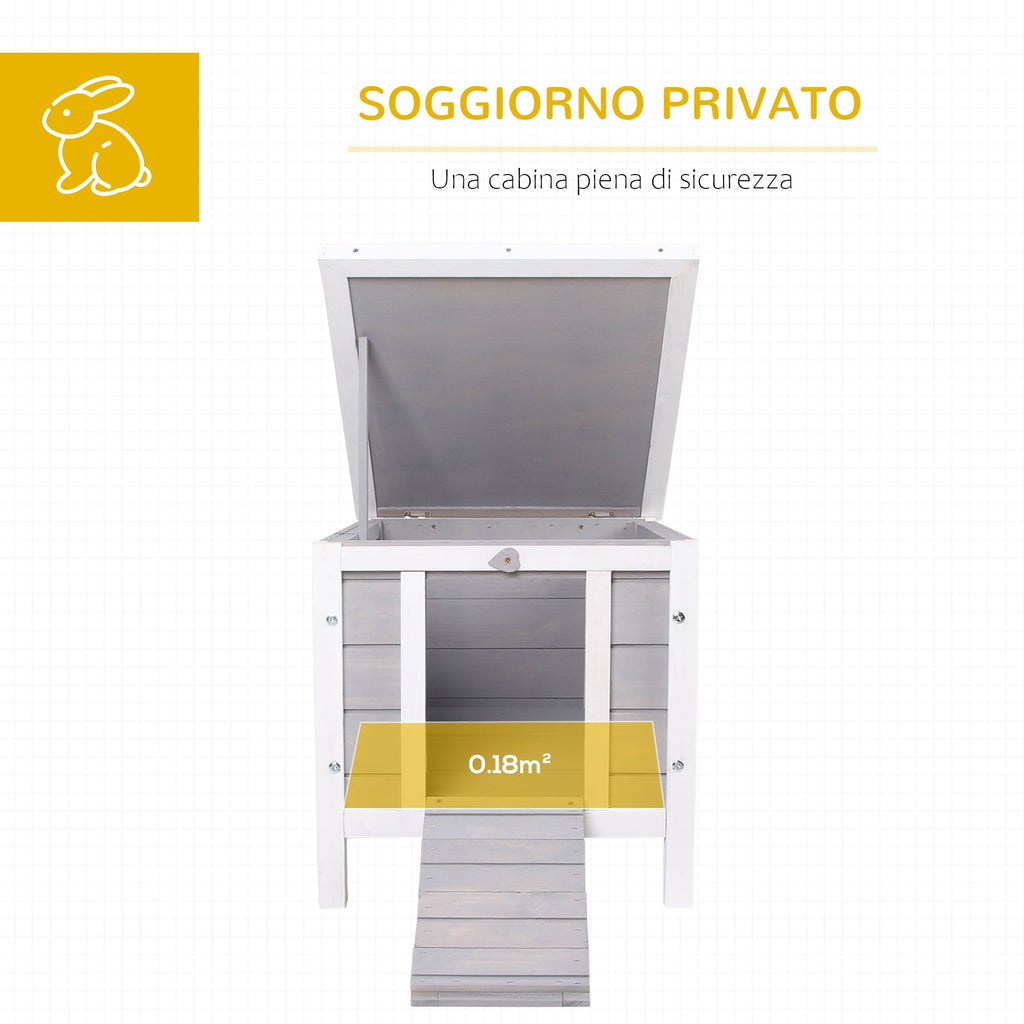 Outdoor Wooden Rabbit Cage with Asphalt Roof and Non-Slip Ramp, 42x51x43cm, Grey - Borge' Group Limited