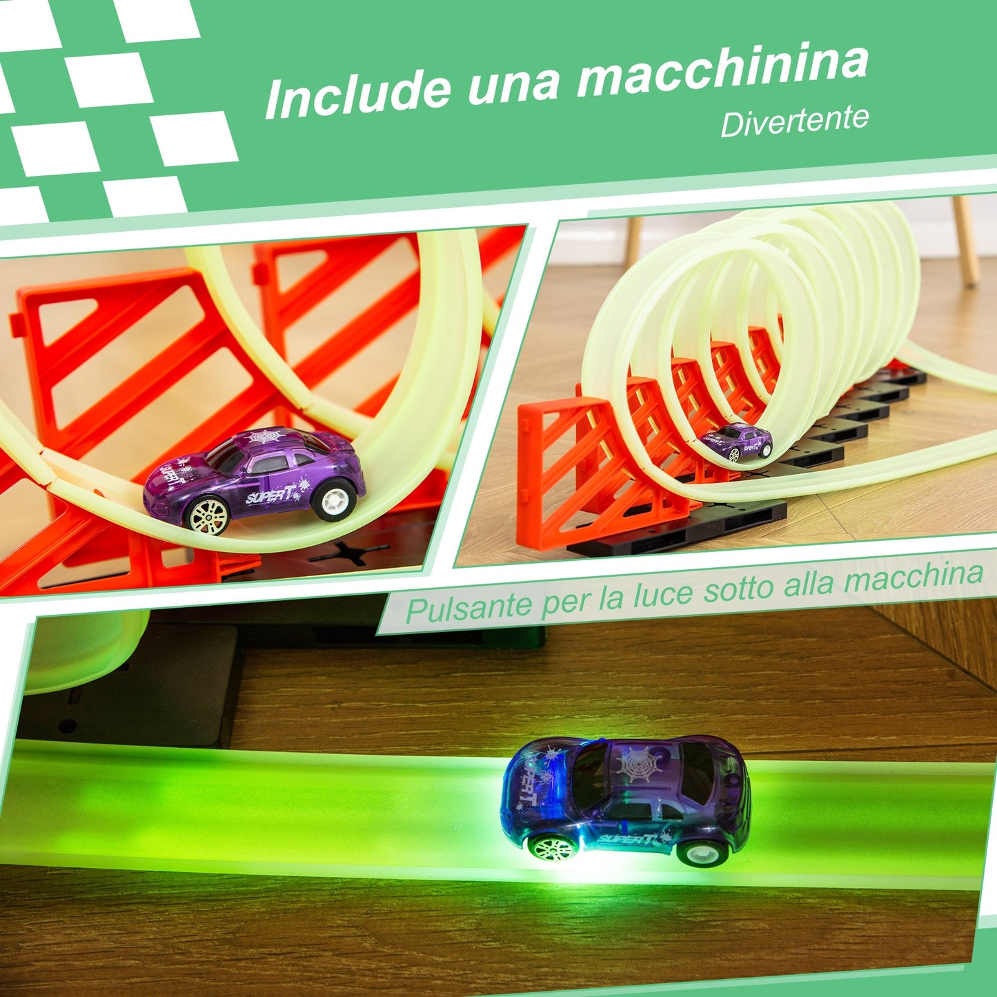 track for cars with luminous effects and car, for children for 3-6 years, 86x67x21cm - multicolor - Borgè