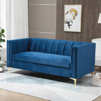 SOREA | Modern Blue Velvet 3 Seater Sofa with Golden Legs | 181x86x78cm - Borgè