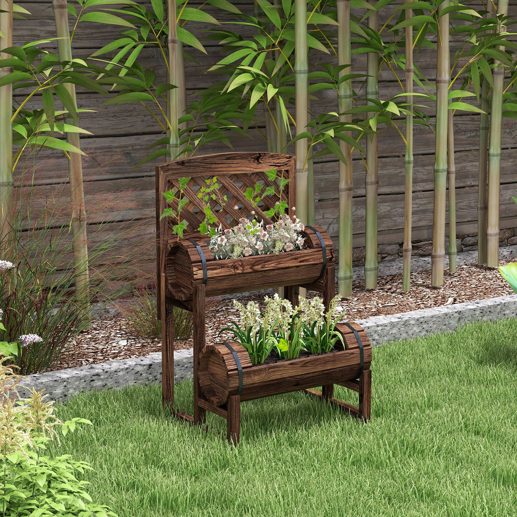 Outsunny Outdoor Fioriera at 2 levels with drainage and grilled holes, in fir wood, 42x49x80 cm, brown - Borgè