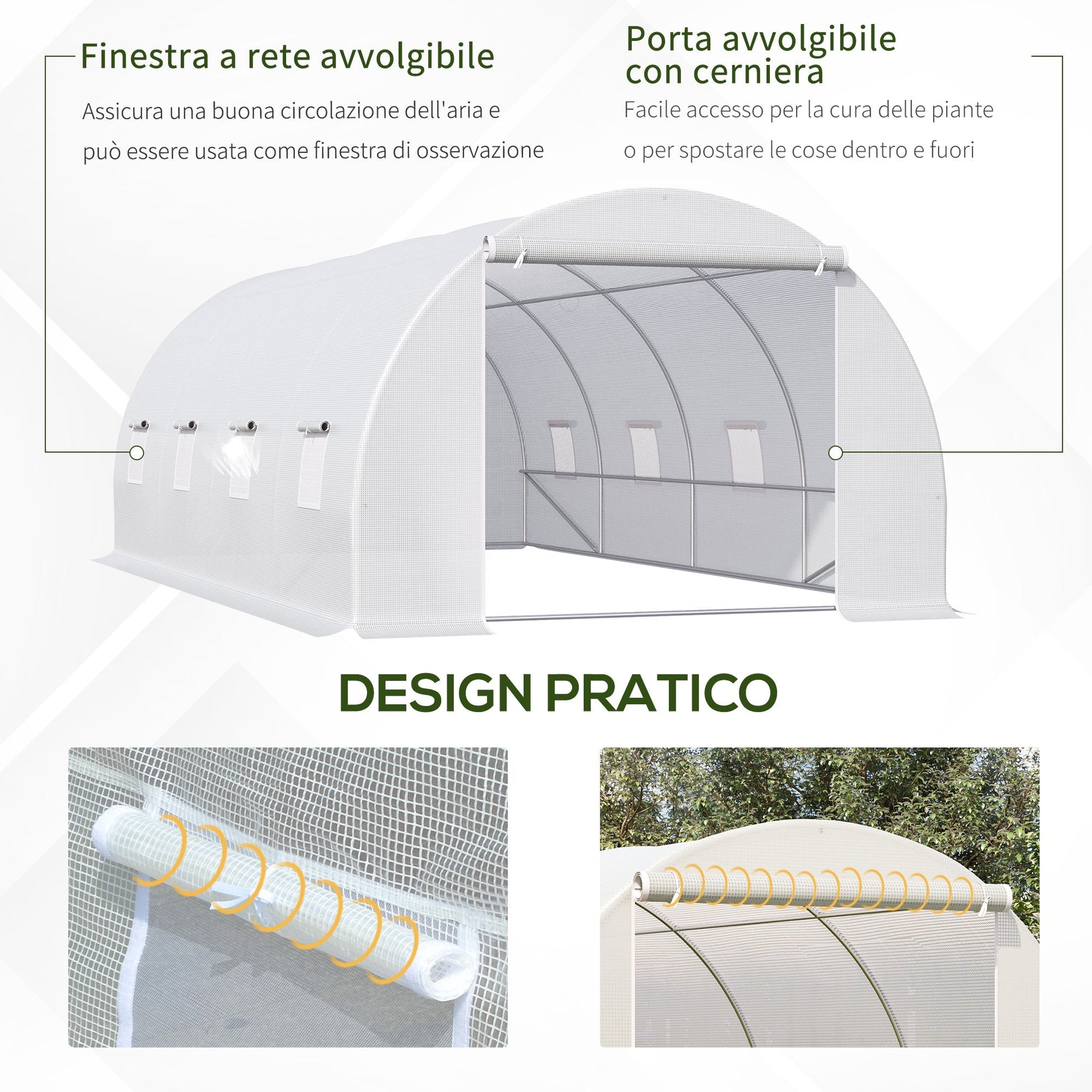 Outsunny 4.5x3x2m Tunnel Greenhouse for Vegetable Garden with Sloping Roof in PE and Steel Pipes Dark Green - Borgè