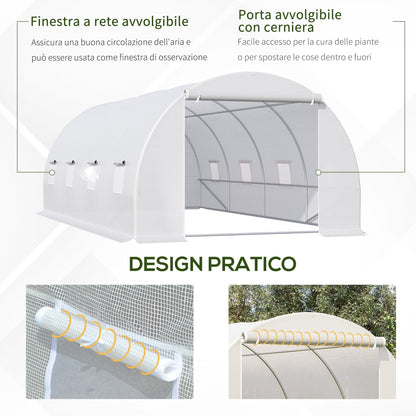 Outsunny 4.5x3x2m Tunnel Greenhouse for Vegetable Garden with Sloping Roof in PE and Steel Pipes Dark Green - Borgè