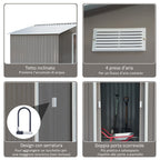 Garden Shed with Double Sliding Doors Steel Sheet, Steel Garden Shed, 277x195x192cm, Grey - Borge' Group Limited