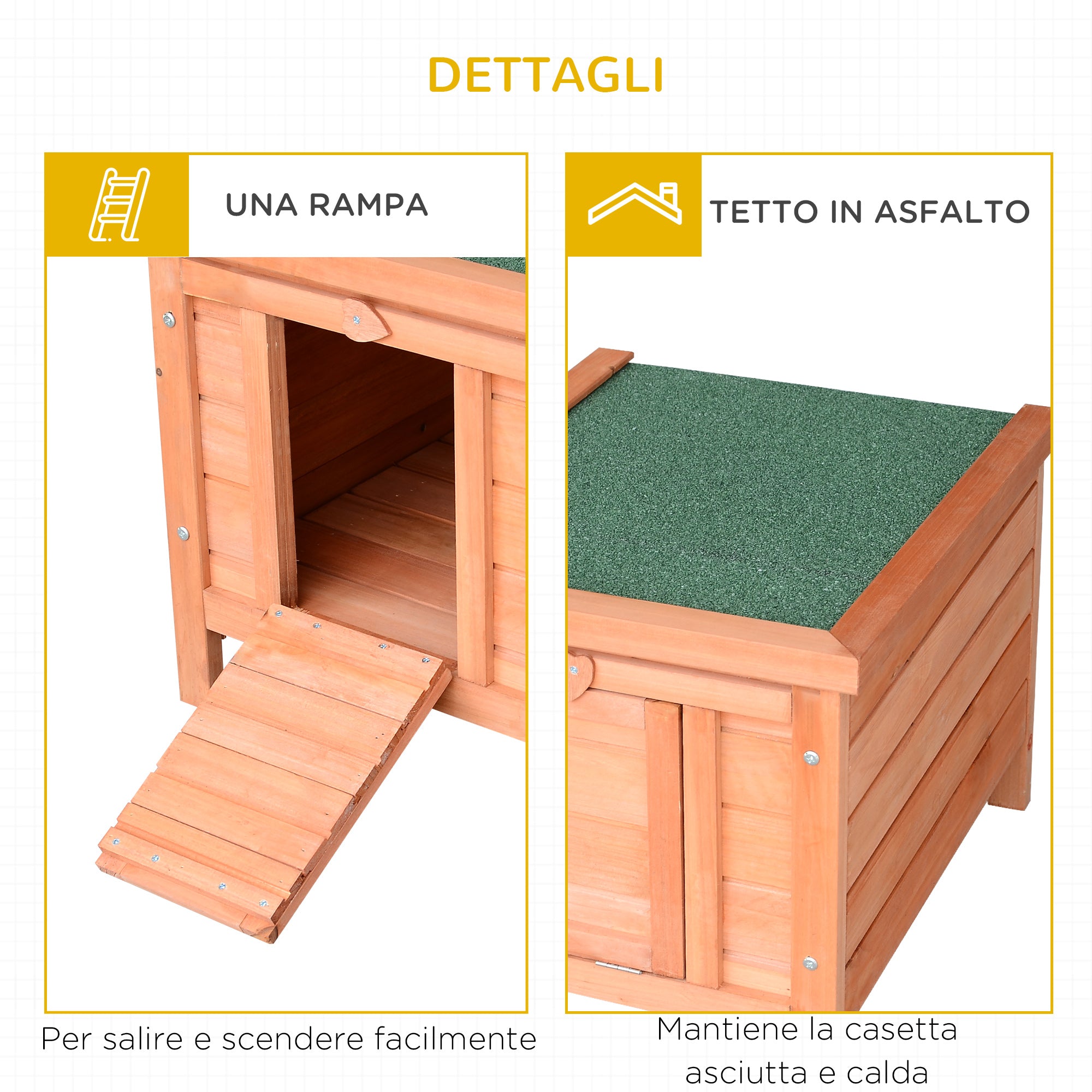 Outdoor Wooden Rabbit Cage with Asphalt Roof and Non-Slip Ramp, 42x51x43cm, Red Orange - Borge' Group Limited