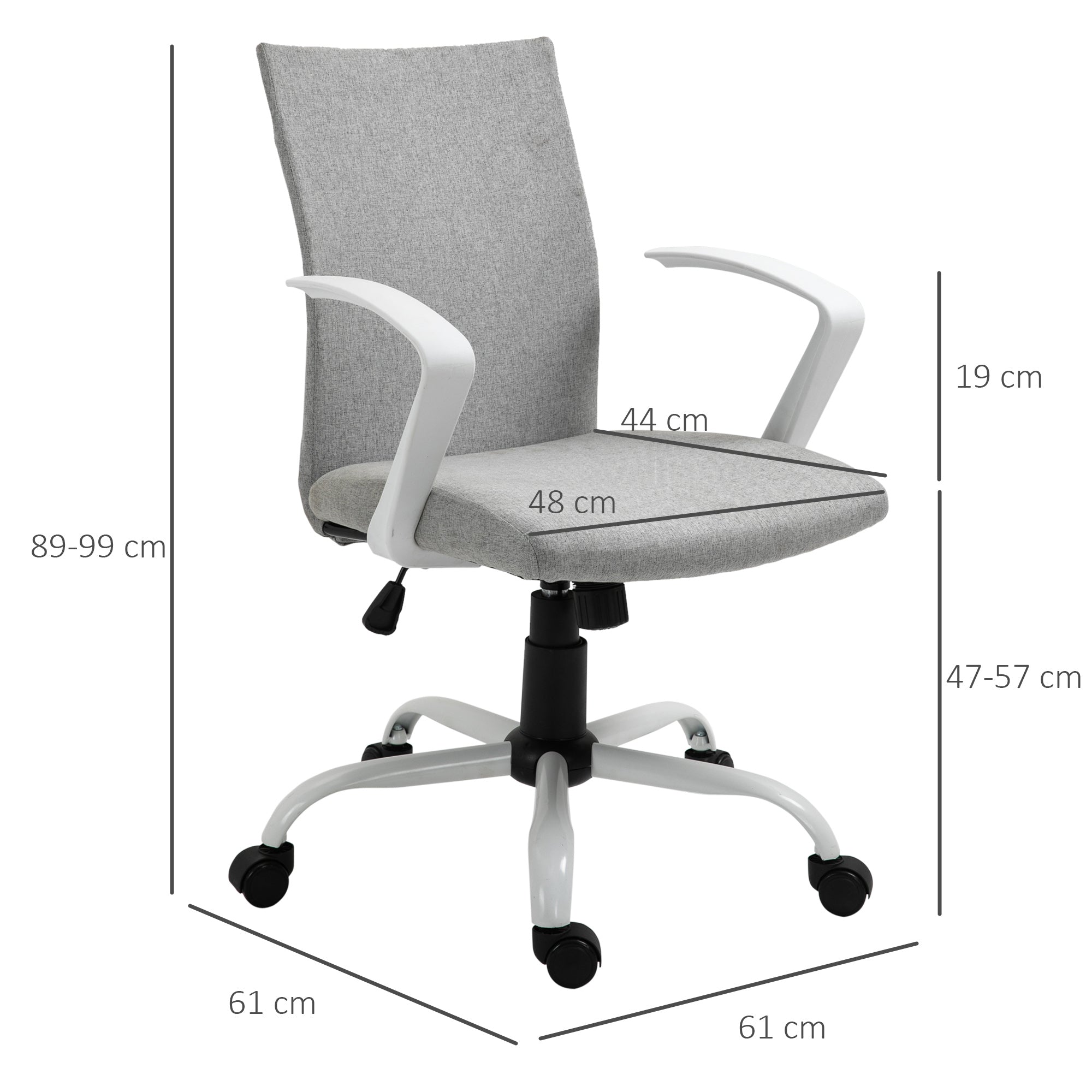 Ergonomic and swivel from office chair, adjustable height in Grey fabric, 61x61x89-99cm - Borgè